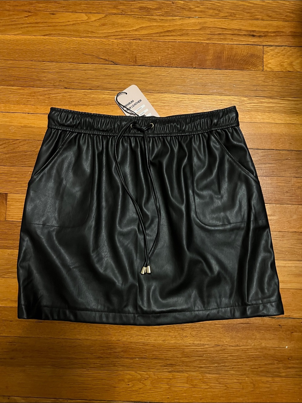 Ci Sono Black Faux Leather Drawstring Mini Skirt